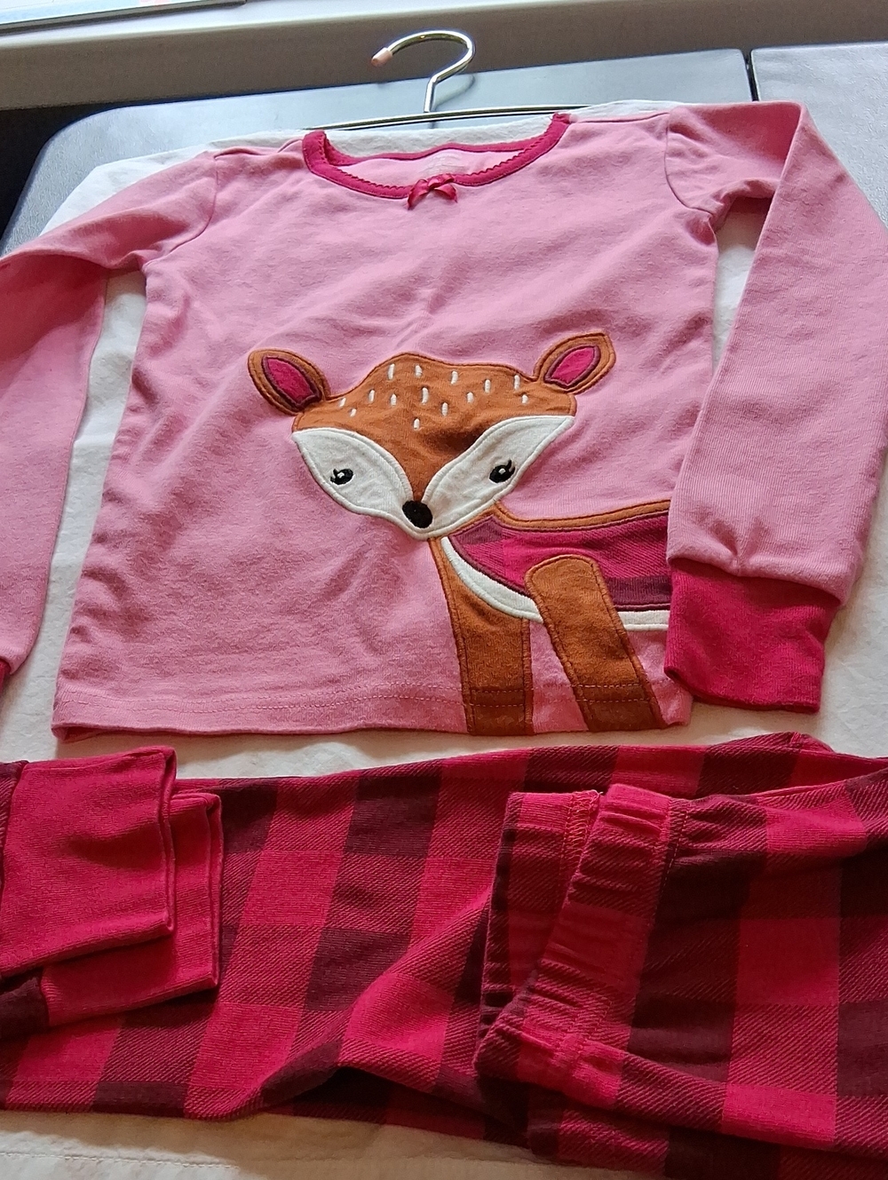 Pink Kids Pajama Set with Deer Applique